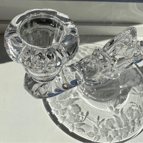 Vintage Glass New Martinsville Floral Etched Blown Glass Candlestick Holder - Picture 11 of 12